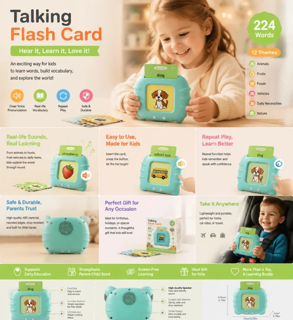 Kids Talking Flash Card Learning Toys Wholesale Speech Vocabulary Builder Language Tools Classroom Kindergarten OEM factory