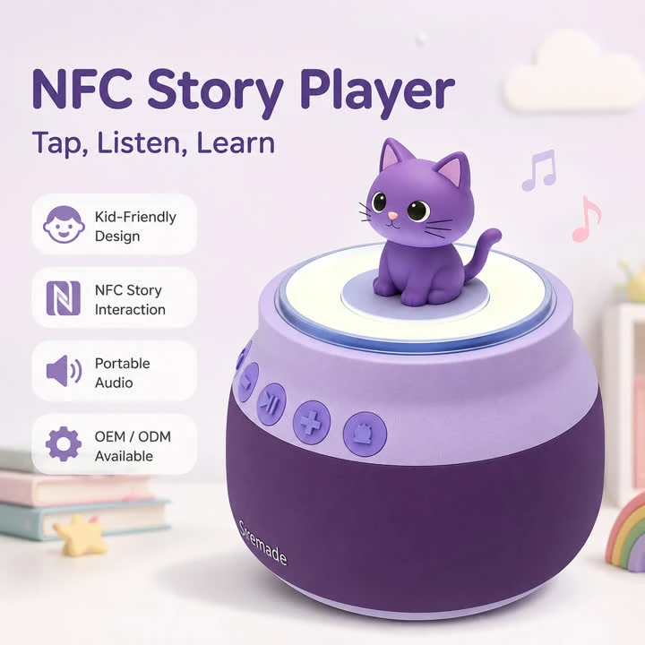 purple cat NFC story player front view purple cat NFC story player front view