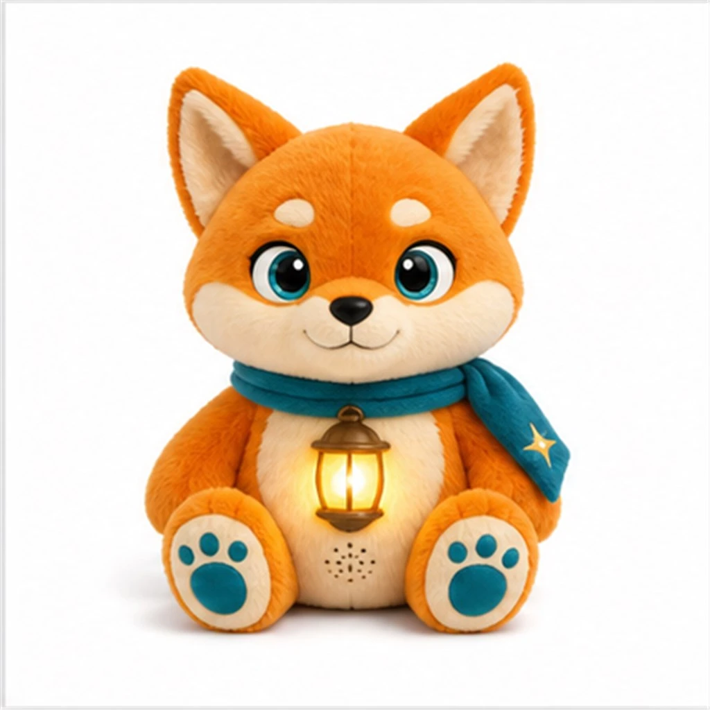 Orange lantern fox plush front concept with teal scarf