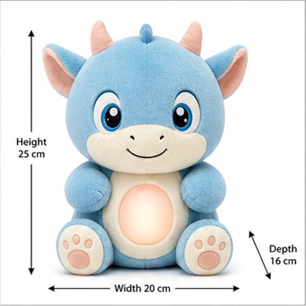 Proposed dragon plush dimensions with height width and depth arrows Proposed dragon plush dimensions with height width and depth arrows