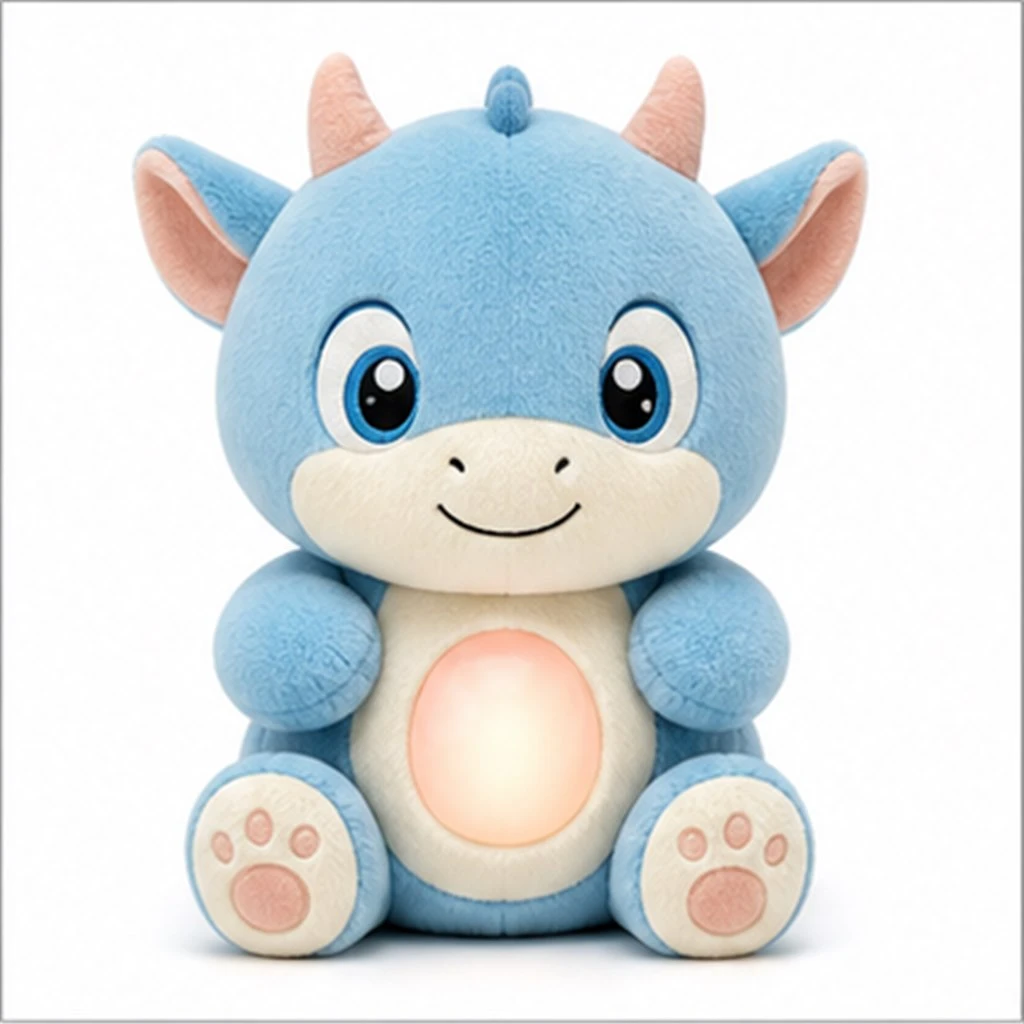 Blue Pebble Dragon plush concept front with cream muzzle and peach paw pads Blue Pebble Dragon plush concept front with cream muzzle and peach paw pads
