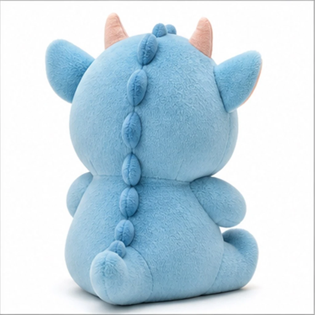 Rear dragon plush view showing centre seam and spine alignment Rear dragon plush view showing centre seam and spine alignment