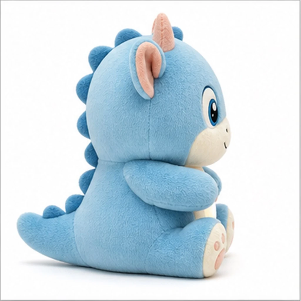 Left profile of seated dragon with cream muzzle and rounded blue spines Left profile of seated dragon with cream muzzle and rounded blue spines